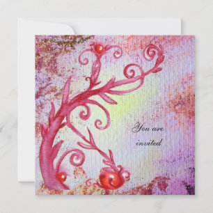RED MAGIC SWIRLS IN PURPLE YELLOW GOLD SPARKLES INVITATION