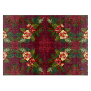 Red Magnolia Christmas Floral Cutting Board