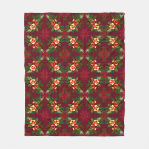Red Magnolia Christmas Floral Fleece Blanket