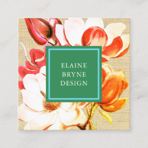 Red Magnolia Watercolor Floral Business Card