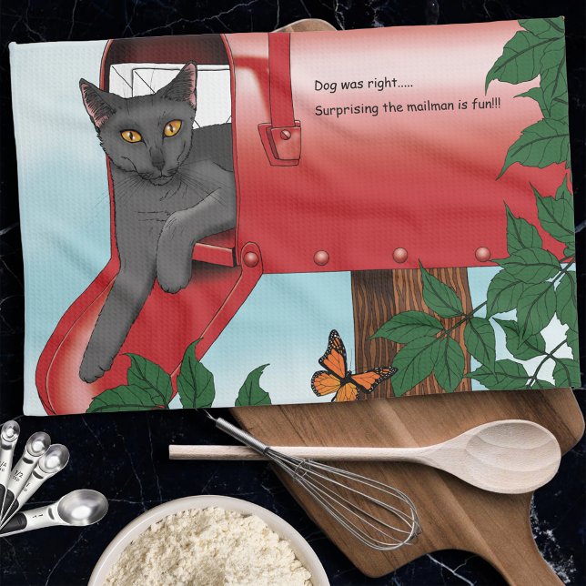 Red Mail Box Cat Tea Towel (Creator Uploaded)