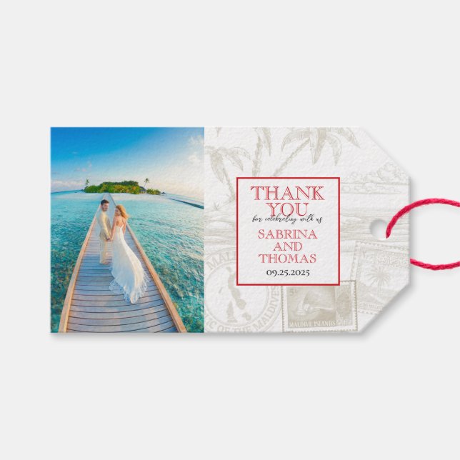Red Maldives Wedding Photo Gift Tags (Front (Horizontal))
