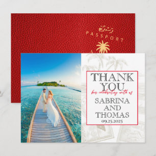 Red Maldives Wedding Photo Thank You Card
