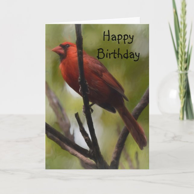 Red Male Northern Cardinal sitting on a Branch Card (Front)