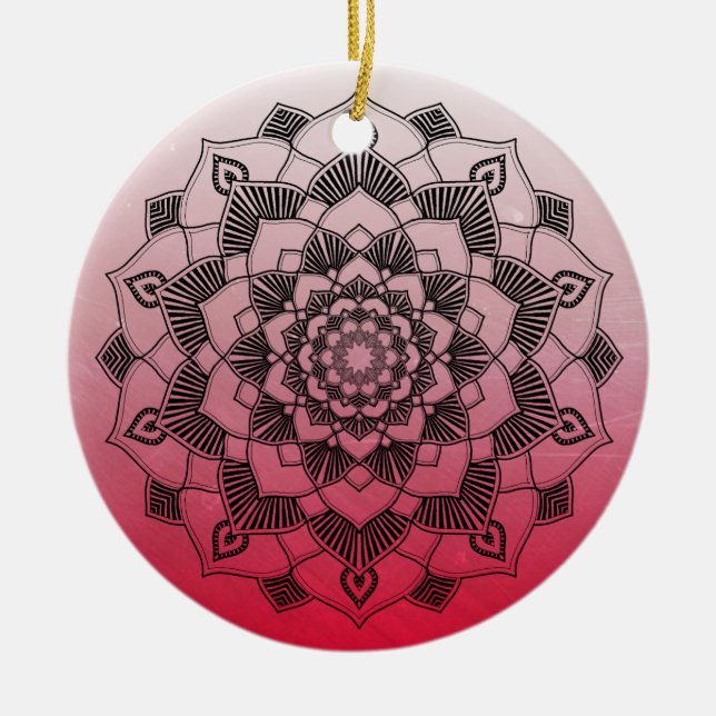 Red Mandala Abstract Beautiful Christmas Ceramic Ornament (Front)