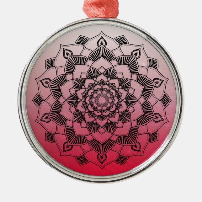 Red Mandala Abstract Beautiful Christmas Metal Ornament (Front)
