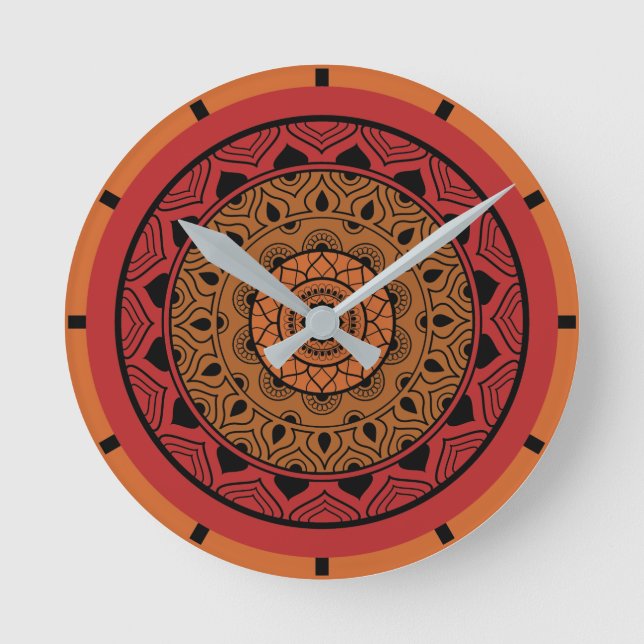 Red Mandala Acrylic Round Clock (Front)