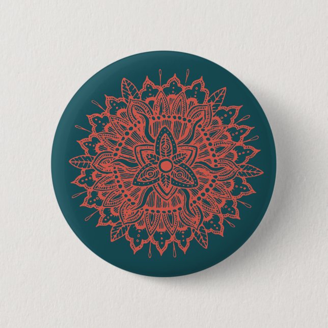 Red Mandala Ornament Button (Front)