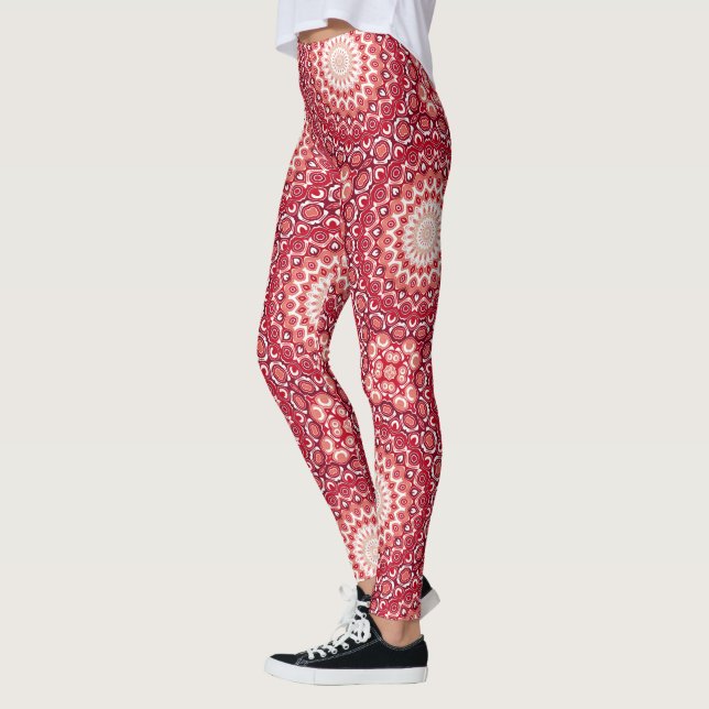 Red Mandala Pattern in Fiery Gradient Leggings (Left)