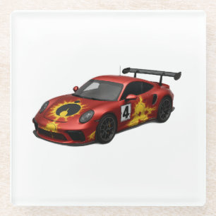 Red Mandelbrot Race Car Glass Coaster