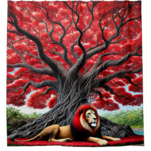 Red Maned Lion Shower Curtain