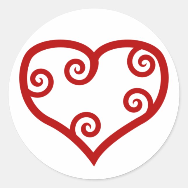 Red Maori Heart Classic Round Sticker (Front)