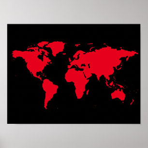 red map of world on black poster