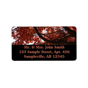 Red Maple Branches Autumn Colours Label