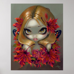 Red Maple Fairy ART PRINT autumn leaves fantasy