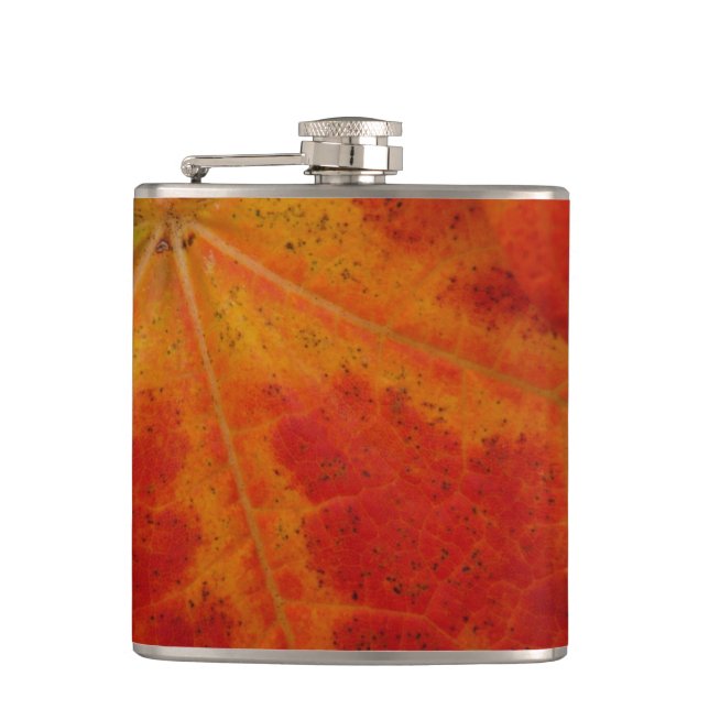 Red Maple Leaf Abstract Autumn Nature Photography Hip Flask (Front)