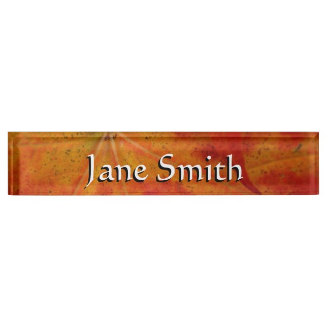 Red Maple Leaf Abstract Autumn Nature Photography Nameplate (Front)
