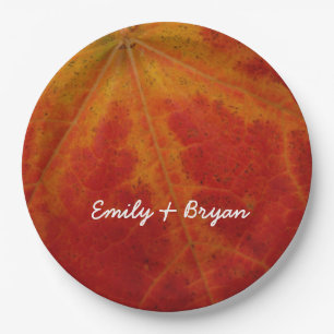 Red Maple Leaf Abstract Autumn Nature Photography Paper Plate