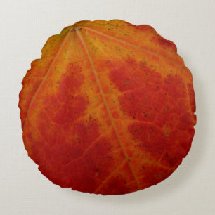 Red Maple Leaf Abstract Autumn Nature Photography Round Cushion