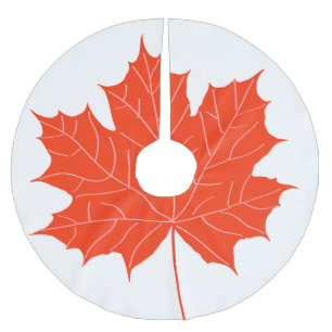 Red maple leaf brushed polyester tree skirt