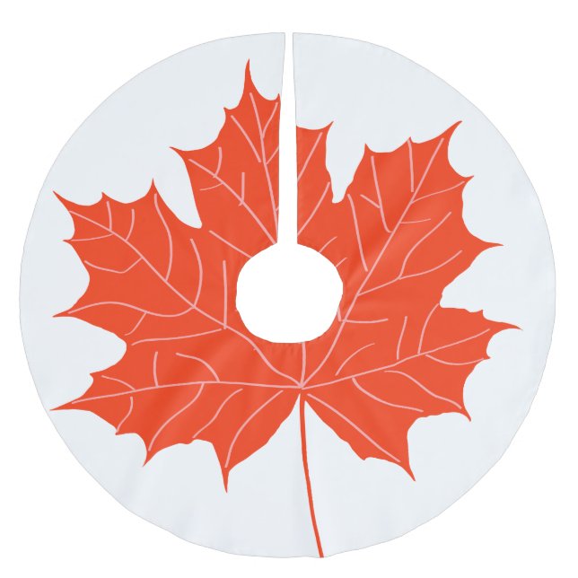 Red maple leaf brushed polyester tree skirt (Front)