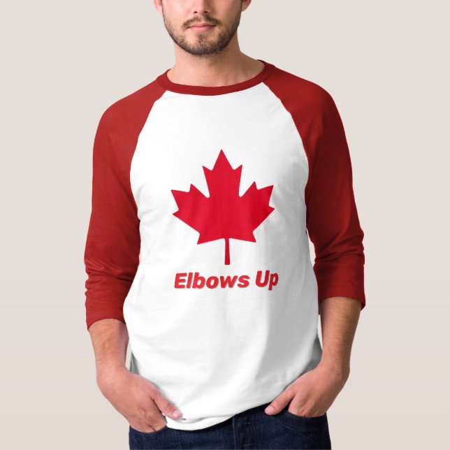 Red MAPLE Leaf Elbows Up T-Shirt (Front)