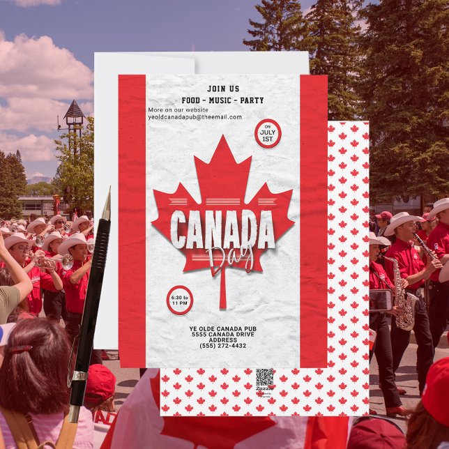 Red Maple Leaf Flag Canada Day Party Invitation (Join us for food music and party on the Canada Day celebration with this holiday invitation.)