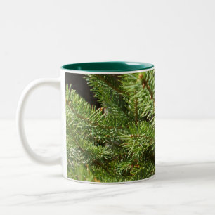  Red Maple Leaf in Pine Branch  Two-Tone Coffee Mug