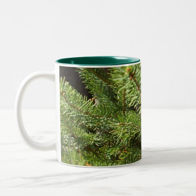  Red Maple Leaf in Pine Branch  Two-Tone Coffee Mug (Left)