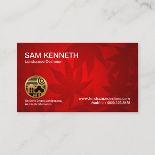 Red Maple Leaf Modern Art Landscaping Business Card