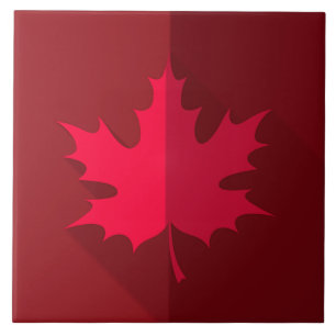 Red Maple Leaf on Burgundy Ceramic Tile