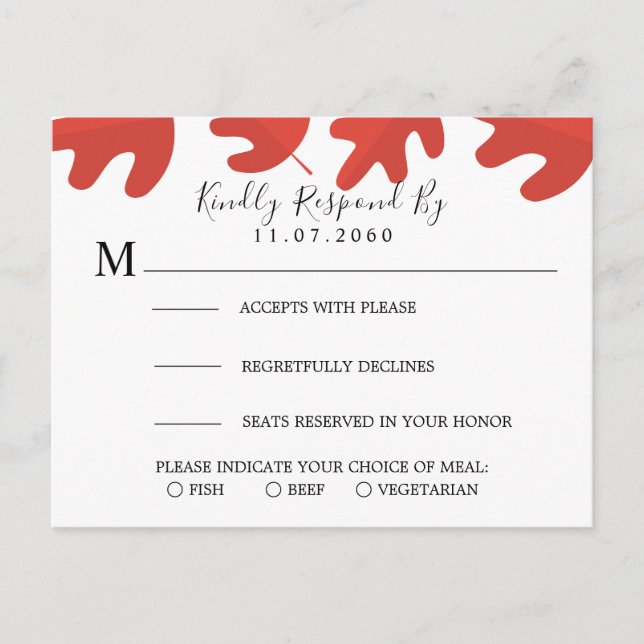 Red Maple Leaf Wedding RSVP Card (Front)