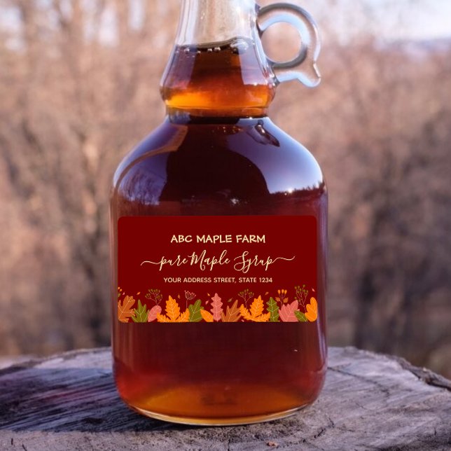 Red Maple Leaves Border Maple Syrup Label (Creator Uploaded)