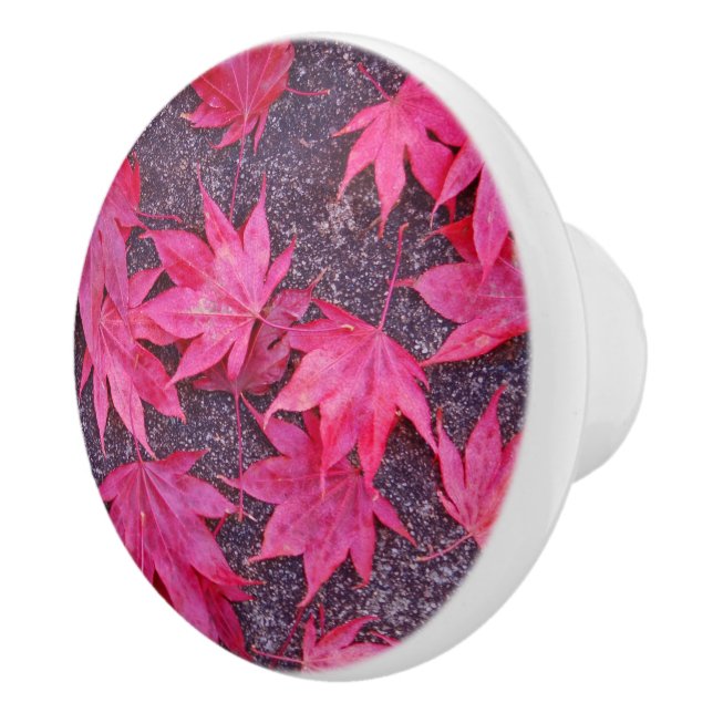 Red Maple Leaves Ceramic Knob (Right)