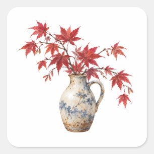 Red Maple Leaves in a Jug Square Sticker