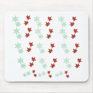 Red Maple Leaves & Mint Snowflakes Pattern Mouse Pad