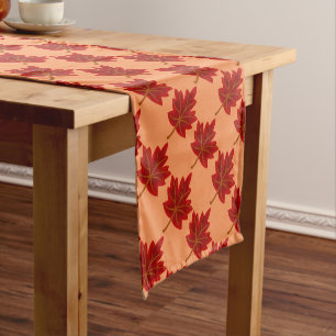 Red Maple Leaves Monogram Table Runner