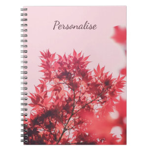 Red Maple Leaves on Pink Personalised Notebook