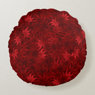 Red maple leaves pattern round cushion