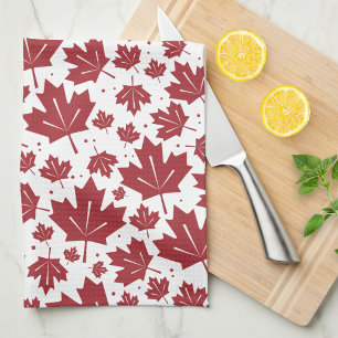 Red Maple Leaves Pattern Tea Towel