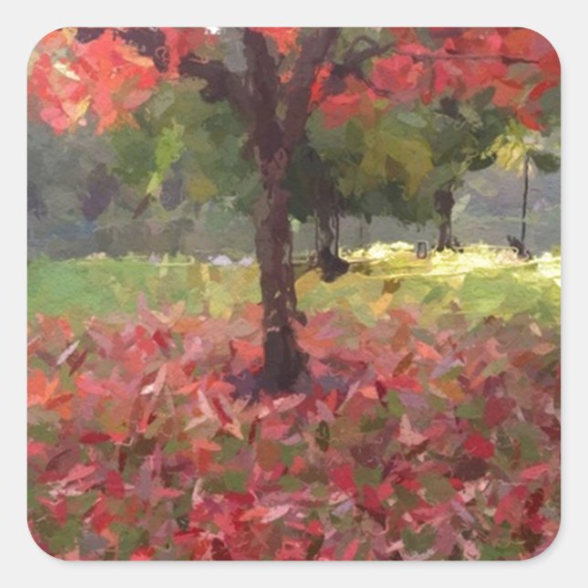 Red Maple Tree Square Sticker (Front)