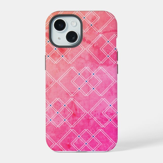 Red Marble and Square Layers iPhone 15 Case (Back)