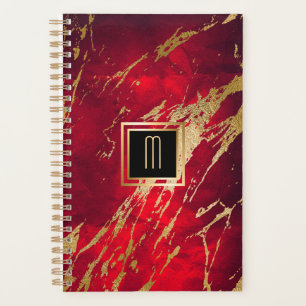 Red Marble Gilded Gold Monogram Planner