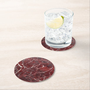 Red Marble Pattern Round Paper Coaster