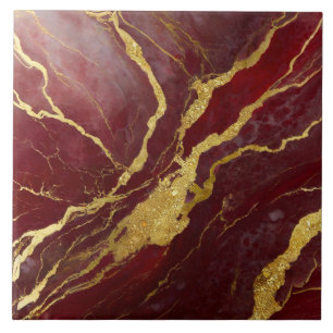 Red Marble Pattern with Gold Ceramic Tile