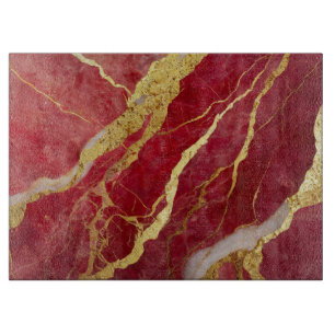Red Marble Pattern with Gold Cutting Board
