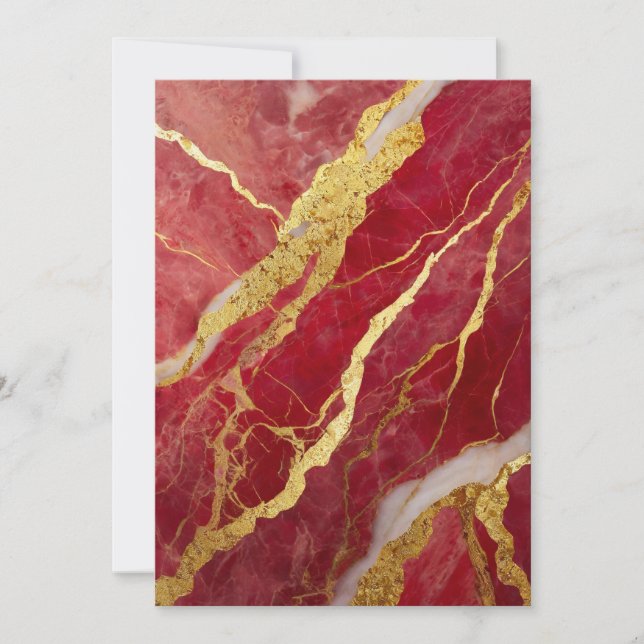 Red Marble Pattern with Gold Invitation (Front)