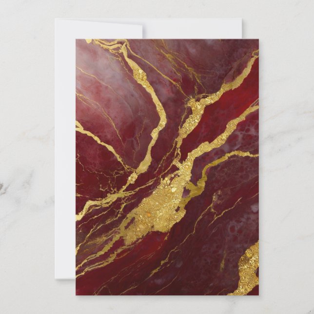Red Marble Pattern with Gold Invitation (Front)