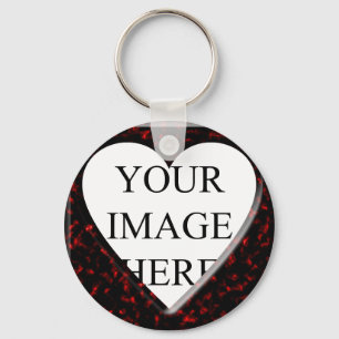 Red Marble Square Frame with Heart Key Ring