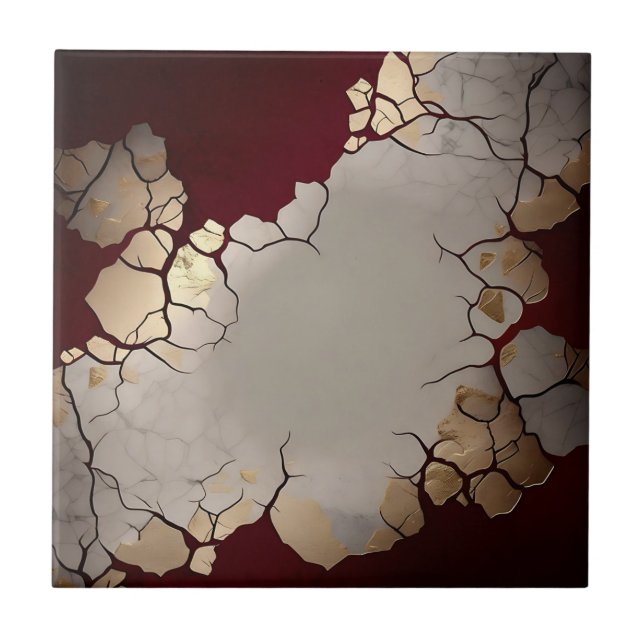 Red Marble With Silver And Gold Ceramic Tile (Front)